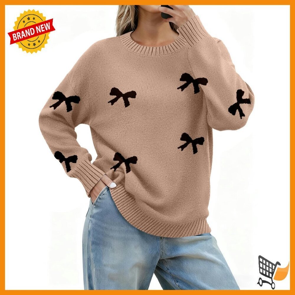 Soft Ribbed Knit Pullover Sweater Loose Fit Crewneck Long Sleeve
